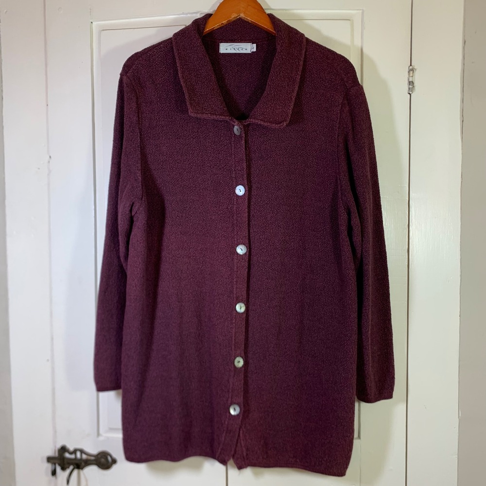 Willow Womens Burgundy Plum Cotton Rayon Textured Longline Cardigan Sweater L